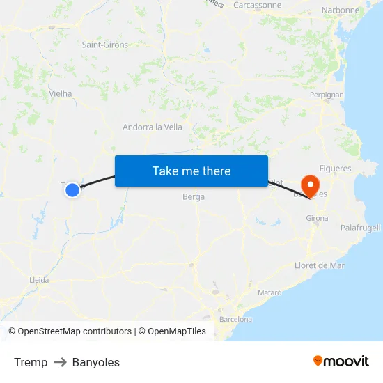 Tremp to Banyoles map