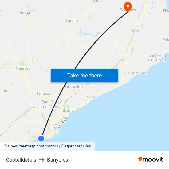 Castelldefels to Banyoles map