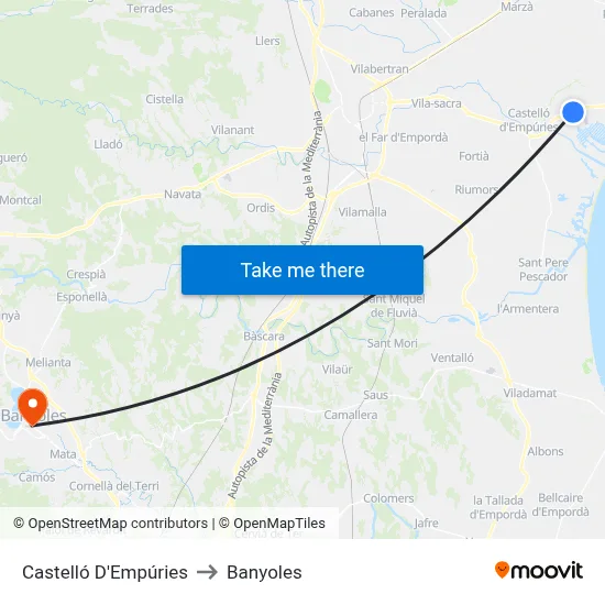 Castelló D'Empúries to Banyoles map