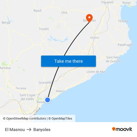 El Masnou to Banyoles map