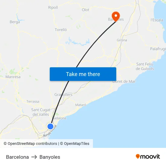 Barcelona to Banyoles map