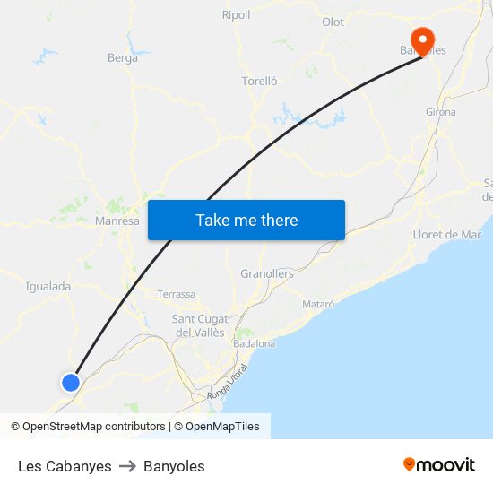 Les Cabanyes to Banyoles map