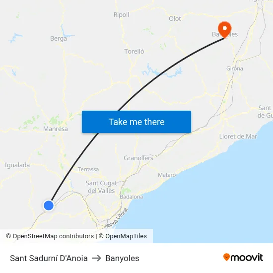 Sant Sadurní D'Anoia to Banyoles map