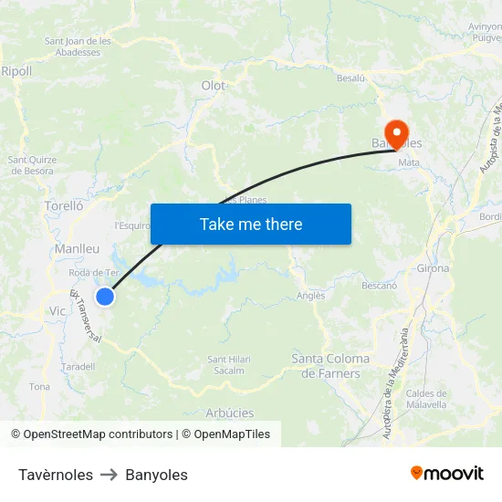 Tavèrnoles to Banyoles map