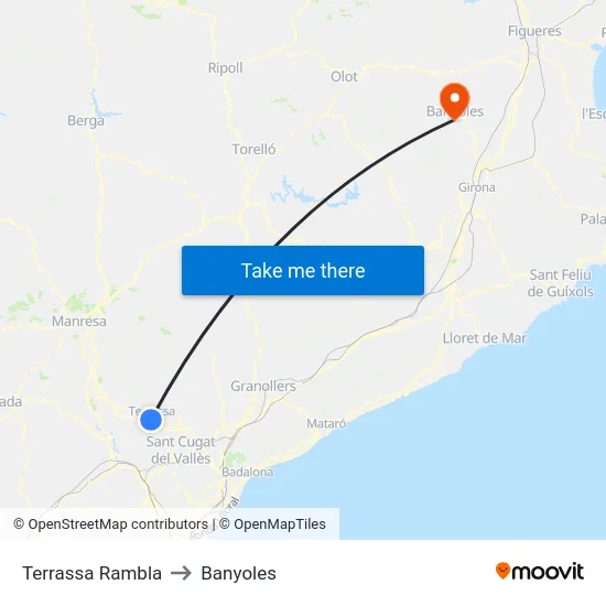 Terrassa Rambla to Banyoles map