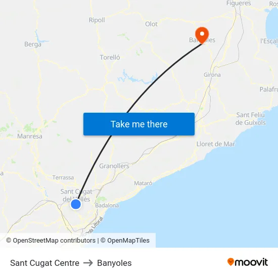 Sant Cugat Centre to Banyoles map