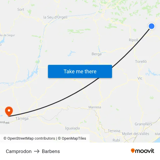 Camprodon to Barbens map