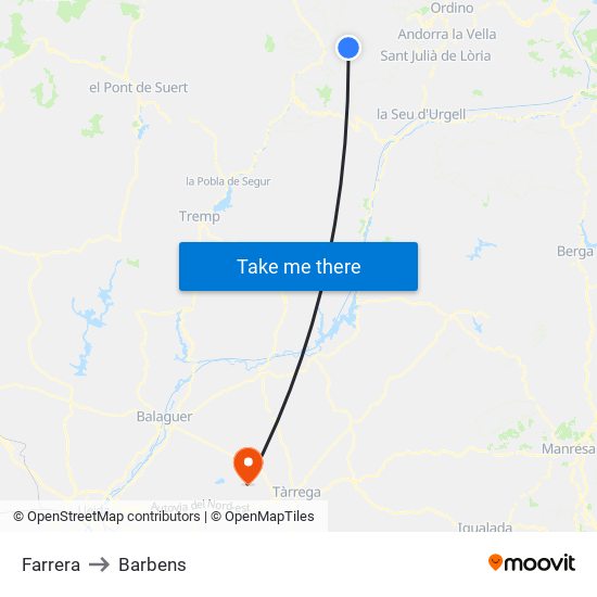 Farrera to Barbens map