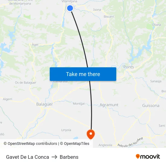 Gavet De La Conca to Barbens map