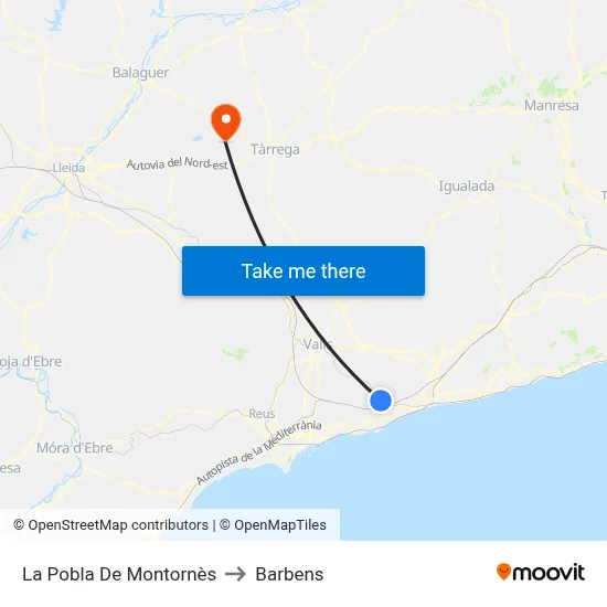 La Pobla De Montornès to Barbens map