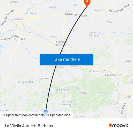 La Vilella Alta to Barbens map