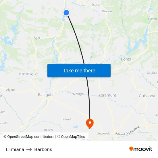 Llimiana to Barbens map