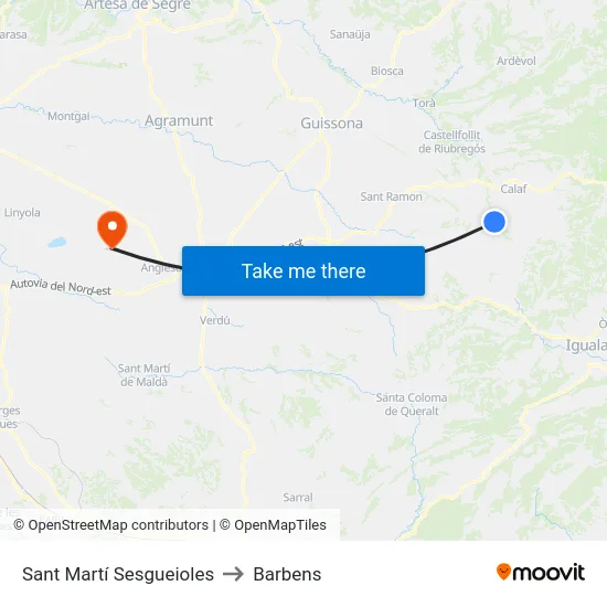 Sant Martí Sesgueioles to Barbens map