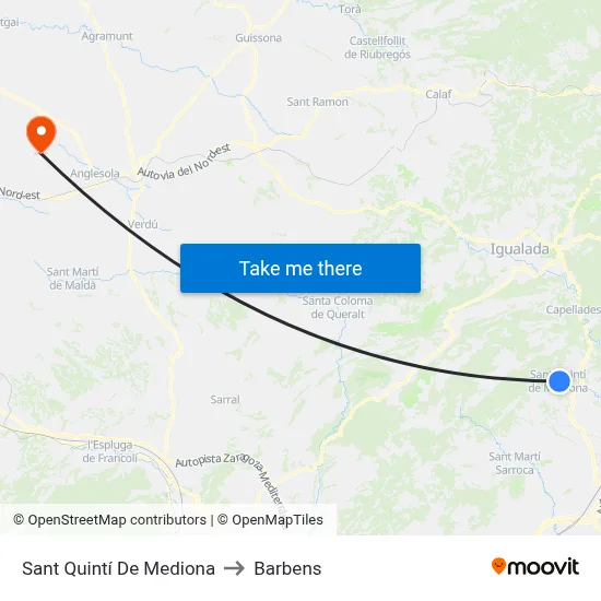 Sant Quintí De Mediona to Barbens map