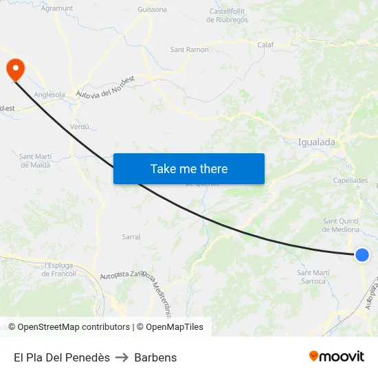 El Pla Del Penedès to Barbens map