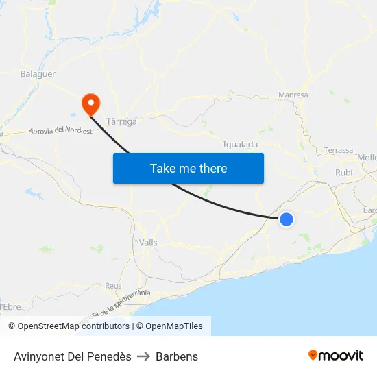 Avinyonet Del Penedès to Barbens map