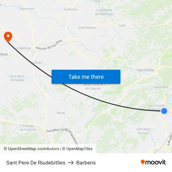Sant Pere De Riudebitlles to Barbens map