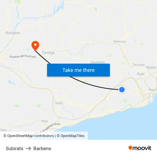 Subirats to Barbens map