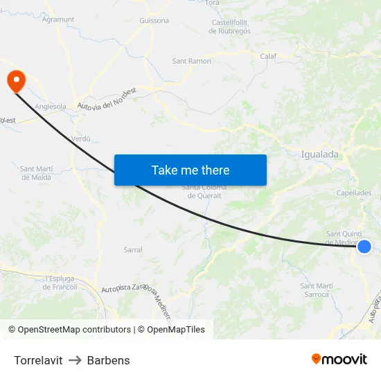 Torrelavit to Barbens map