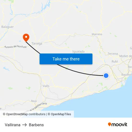 Vallirana to Barbens map