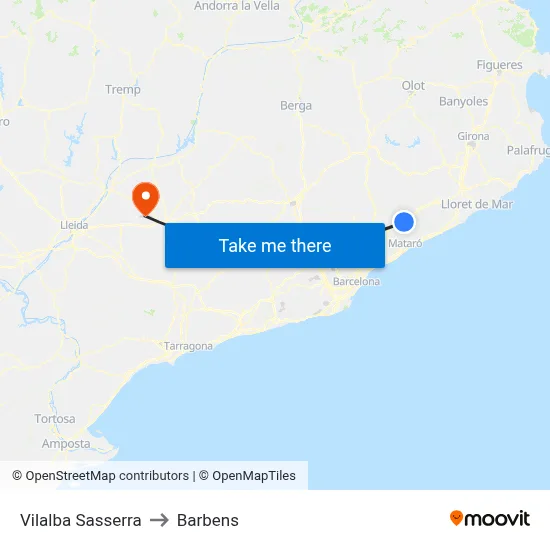 Vilalba Sasserra to Barbens map