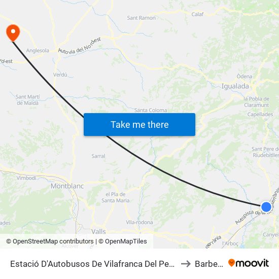 Estació D'Autobusos De Vilafranca Del Penedès to Barbens map