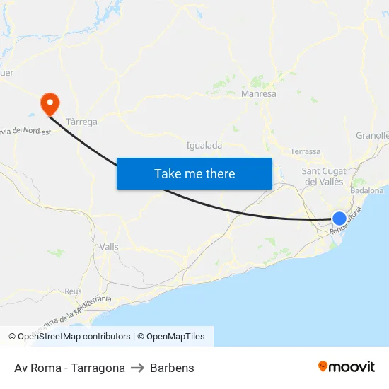 Av Roma - Tarragona to Barbens map