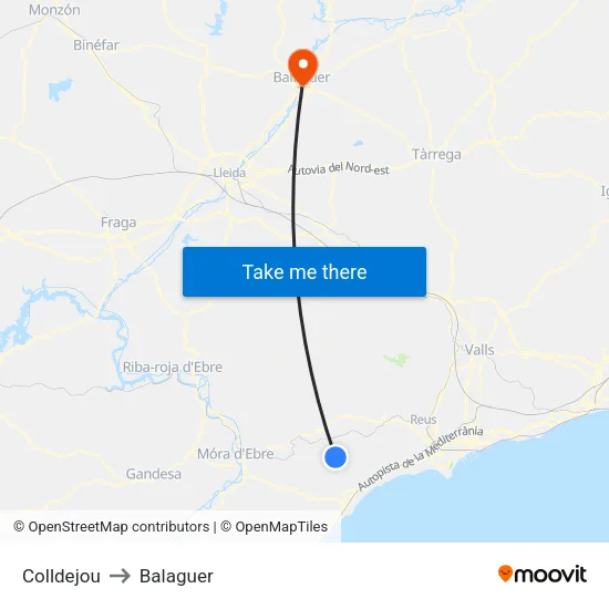 Colldejou to Balaguer map