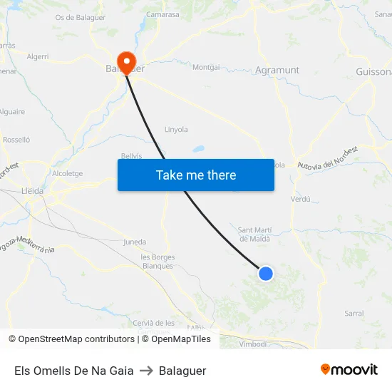 Els Omells De Na Gaia to Balaguer map