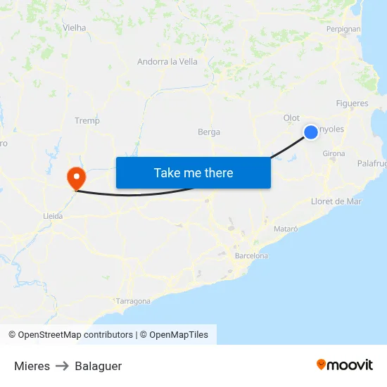Mieres to Balaguer map