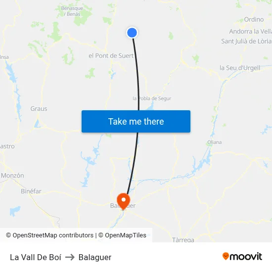 La Vall De Boí to Balaguer map
