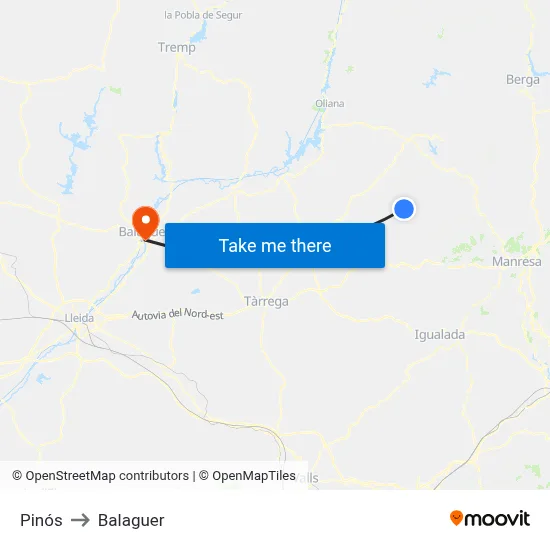 Pinós to Balaguer map
