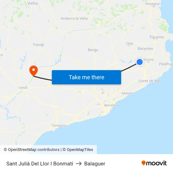 Sant Julià Del Llor I Bonmatí to Balaguer map