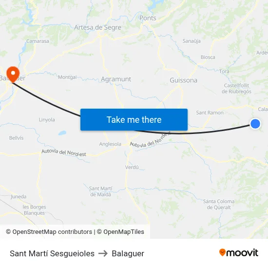 Sant Martí Sesgueioles to Balaguer map