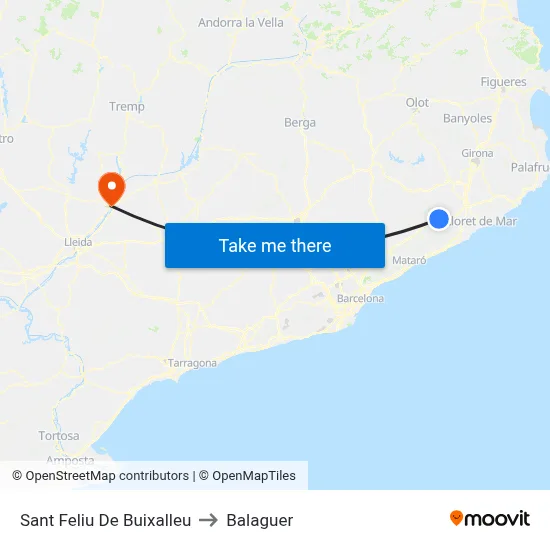 Sant Feliu De Buixalleu to Balaguer map