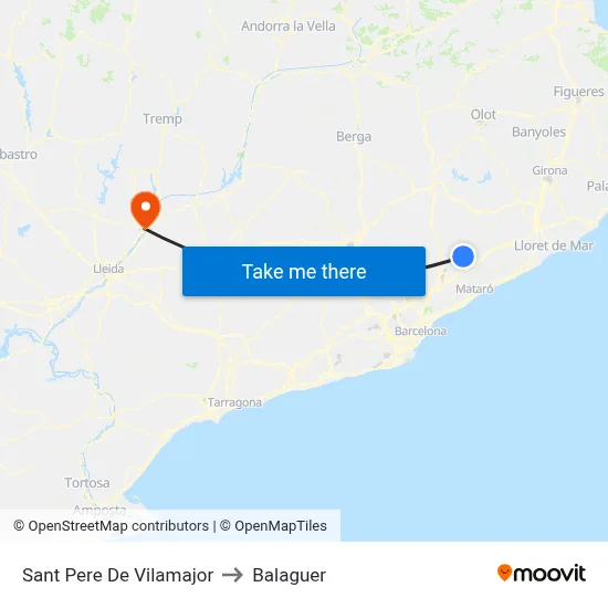 Sant Pere De Vilamajor to Balaguer map