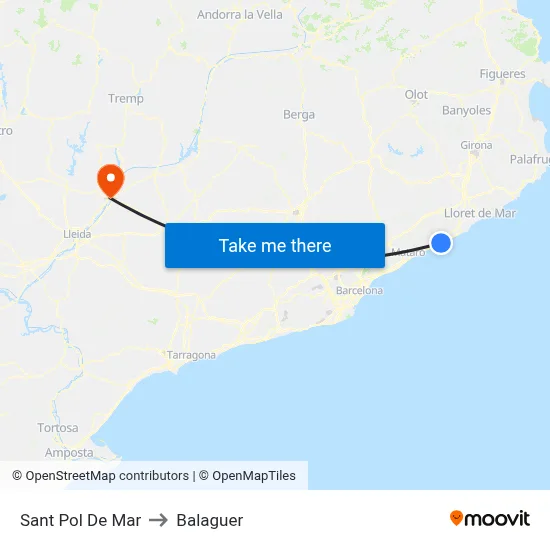 Sant Pol De Mar to Balaguer map