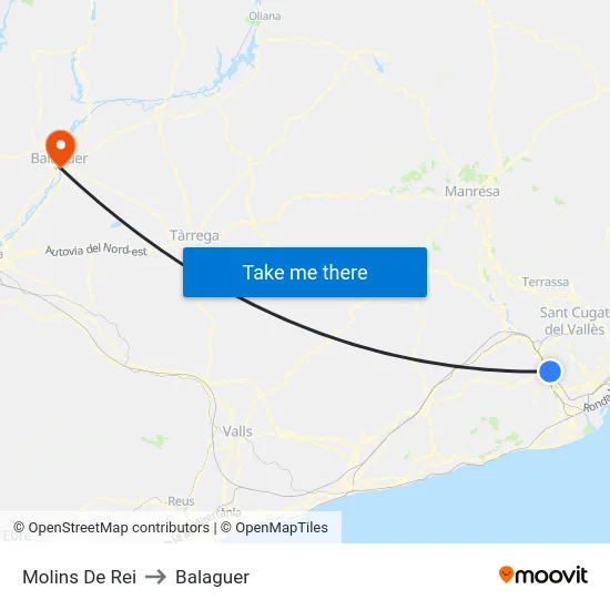 Molins De Rei to Balaguer map