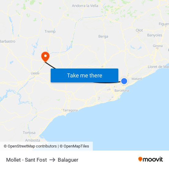 Mollet - Sant Fost to Balaguer map