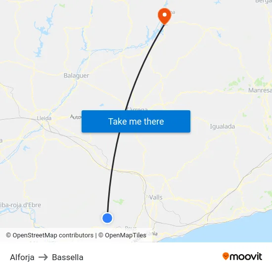 Alforja to Bassella map