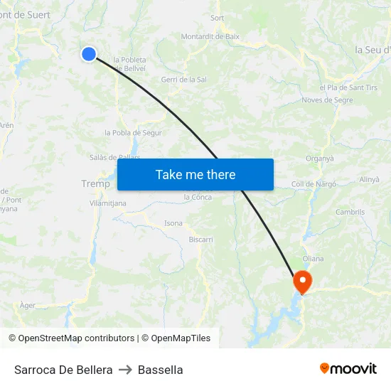 Sarroca De Bellera to Bassella map