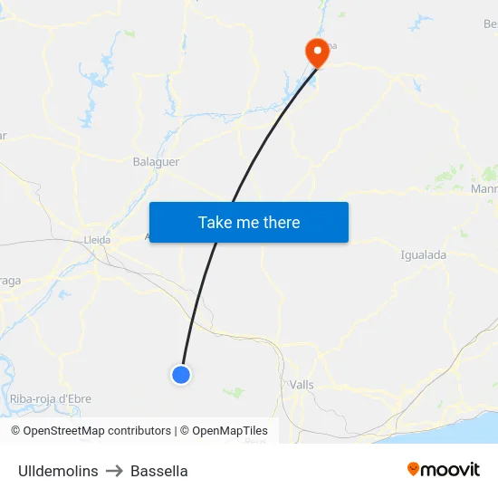 Ulldemolins to Bassella map