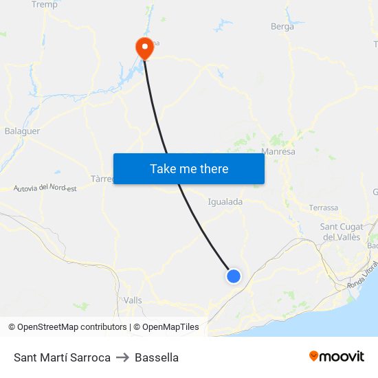 Sant Martí Sarroca to Bassella map