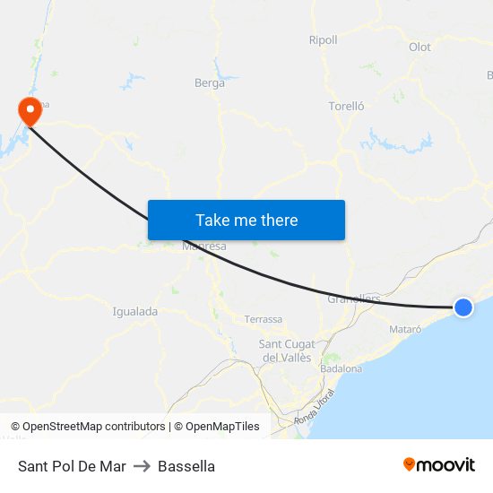 Sant Pol De Mar to Bassella map