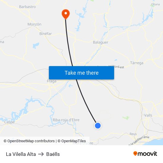 La Vilella Alta to Baélls map