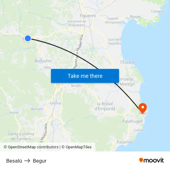 Besalú to Begur map