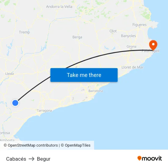 Cabacés to Begur map