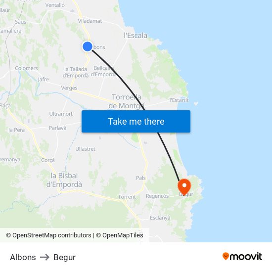 Albons to Begur map