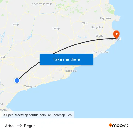 Arbolí to Begur map