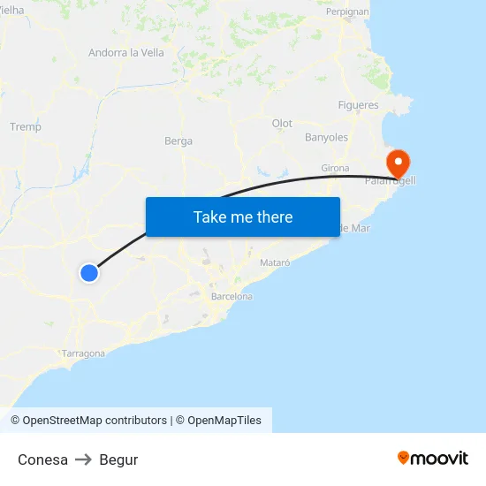 Conesa to Begur map